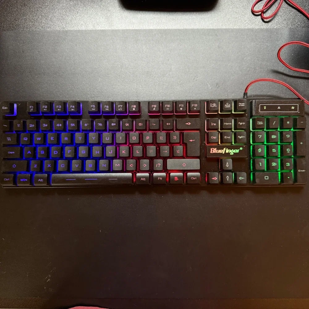 BlueFinger RGB Backlit Wired Gaming Keyboard Black Braided USB Cable Multimedia